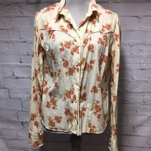 Vintage FORAL LUCKY BRAND cottage core chabbychic cotton snap Blouse size L